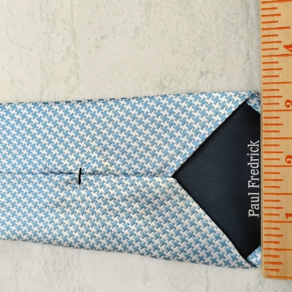 Paul Frederick Necktie Tie Silk Blue White Houndstooth Woven Formal Classic - Picture 9 of 10